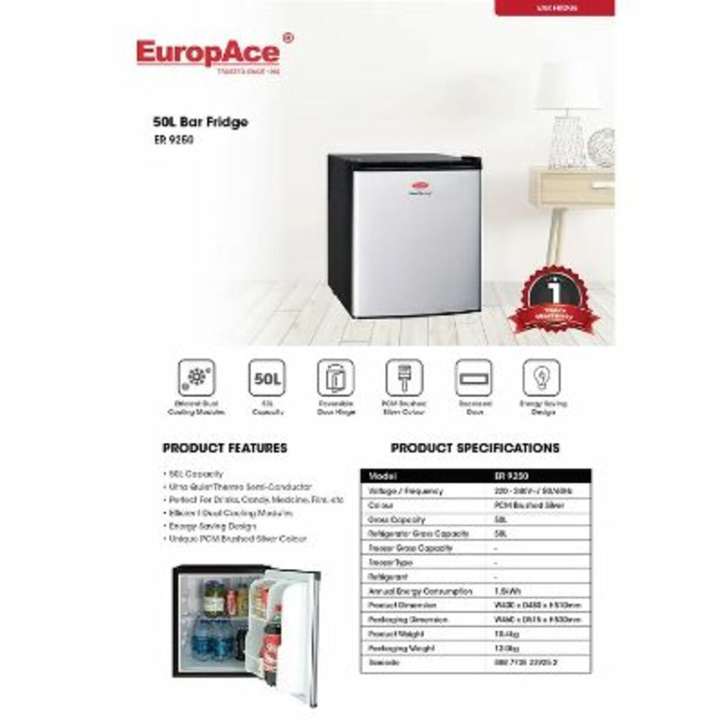 EuropAce Otimmo ER 9250 50L Bar Fridge Perfect for Drinks Candy or Medicine etc