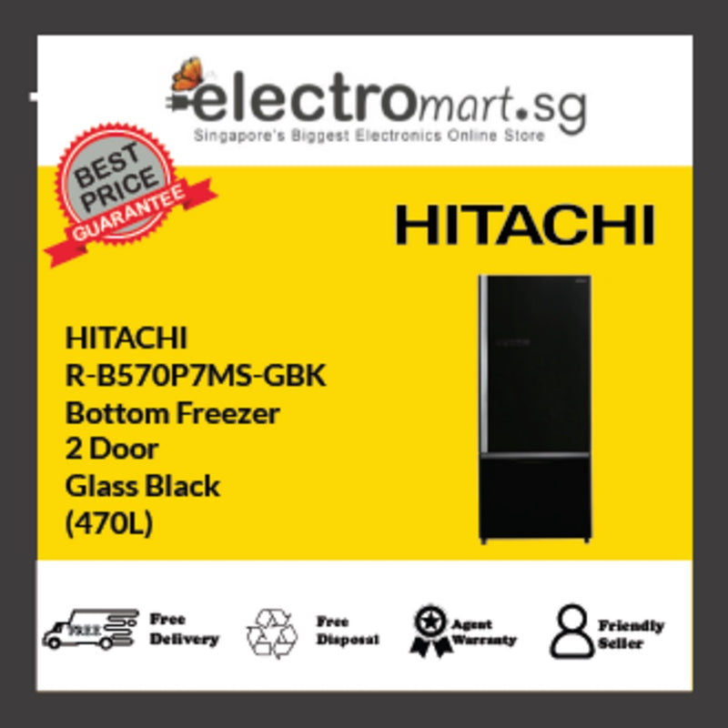 HITACHI R-B570P7MS-GBK Bottom Freezer 2 Door Glass Black (470L)