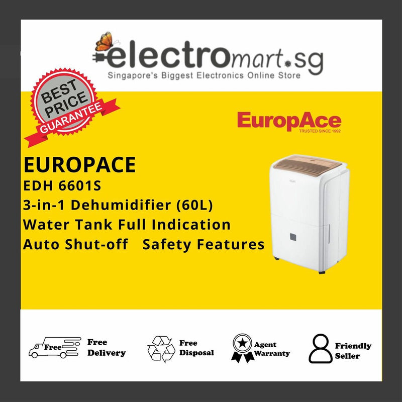 EuropAce EDH 6601S (60L) 3-in-1 Dehumidifier