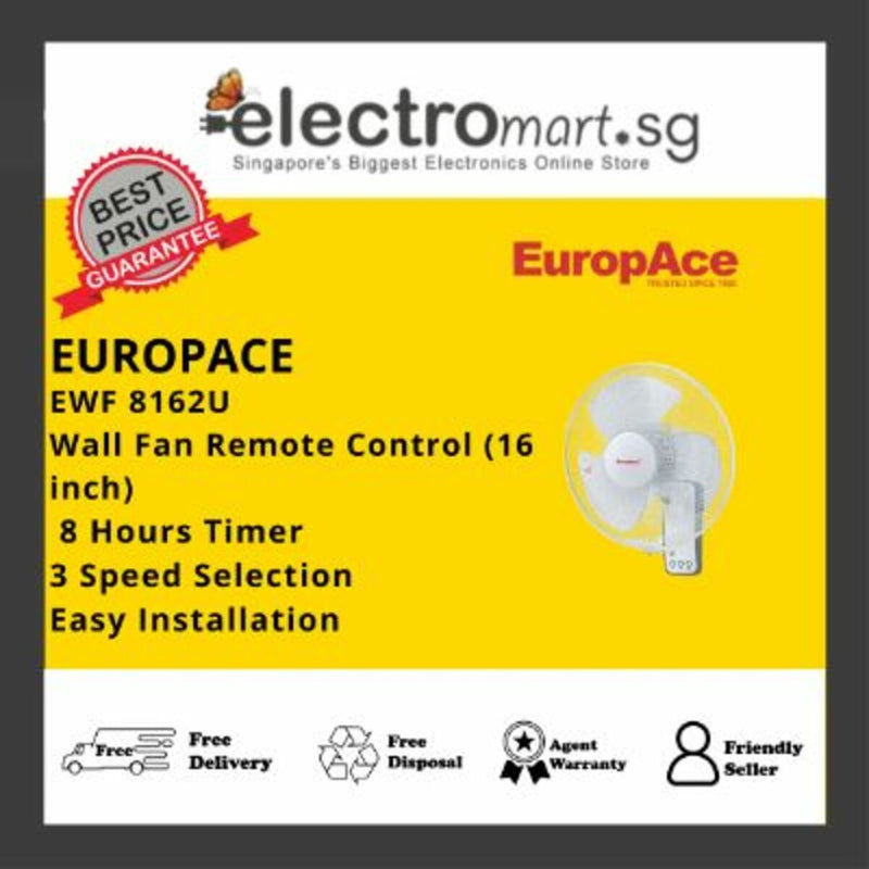 EuropAce EWF 8162U Wall Fan w Remote Control (16 inch)