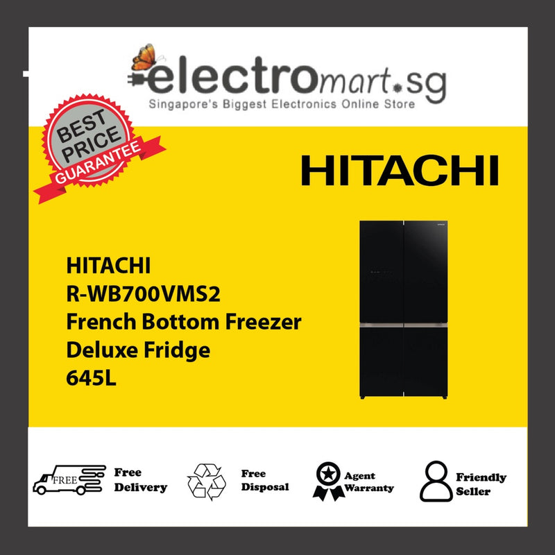 HITACHI R-WB700VMS2 French Bottom Freezer Deluxe Fridge 645L