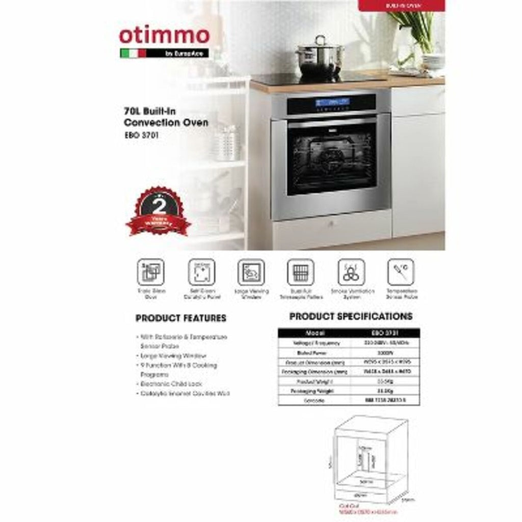 EuropAce Otimmo EBO 3701 70L Built-in Digital Convection Oven