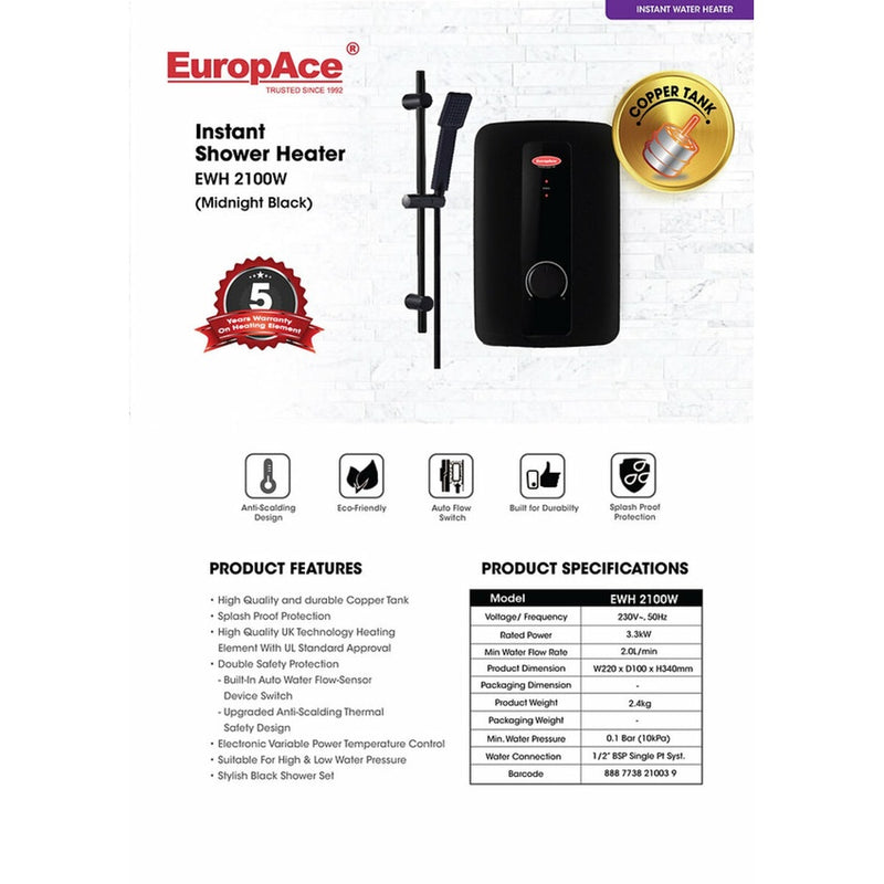 EuropAce EWH 2100W Instant Shower Heater