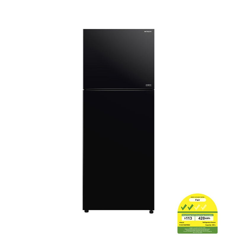 Hitachi Stylish Line Glass 2-Door Refrigerator R-VGY480PMS0-GBK Glass Black 390L