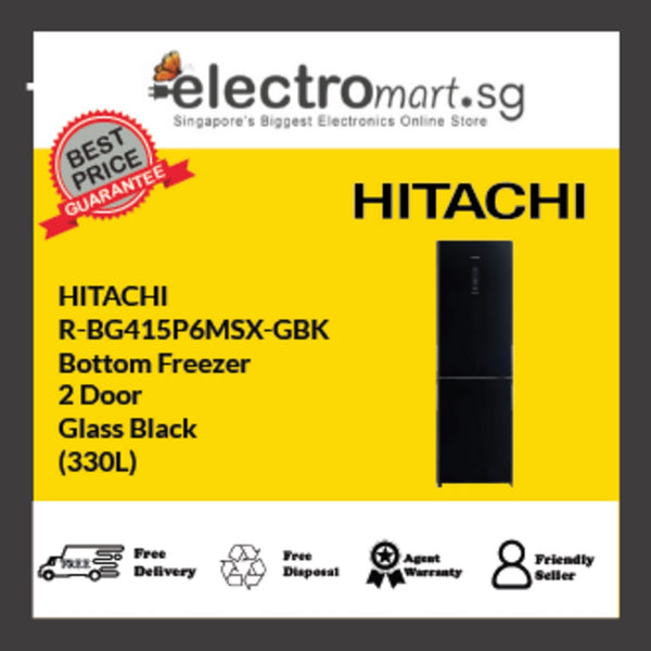 HITACHI R-BG415P6MSX-GBK Bottom Freezer 2 Door Glass Black (330L)