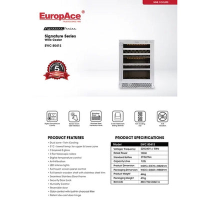 EuropAce EWC 8041S 39 Bottles Wine Chiller with Twin Cooling