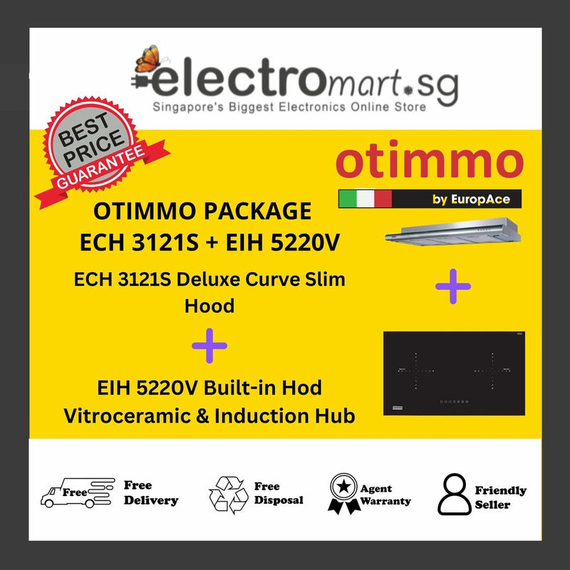 EuropAce Otimmo Package ECH 3121S + EIH 5220V Built-in Hod Vitroceramic & Induction Hub + Deluxe Curve Slim Hood 90cm