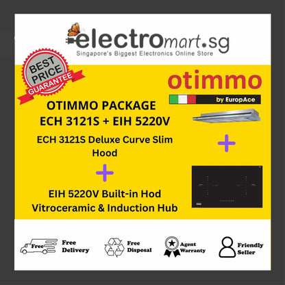EuropAce Otimmo Package ECH 3121S + EIH 5220V Built-in Hod Vitroceramic & Induction Hub + Deluxe Curve Slim Hood 90cm