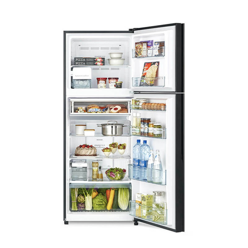 Hitachi Stylish Line Glass 2-Door Refrigerator R-VGY480PMS0-GBK Glass Black 390L