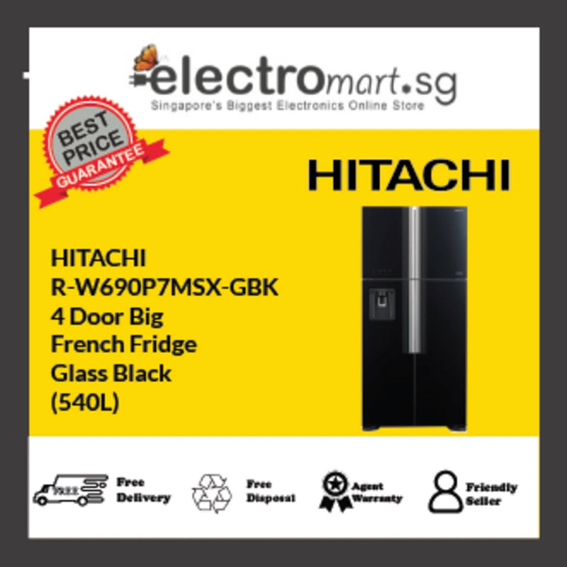 HITACHI R-W690P7MSX-GBK FRENCH DOOR GLASS BLACK 540L