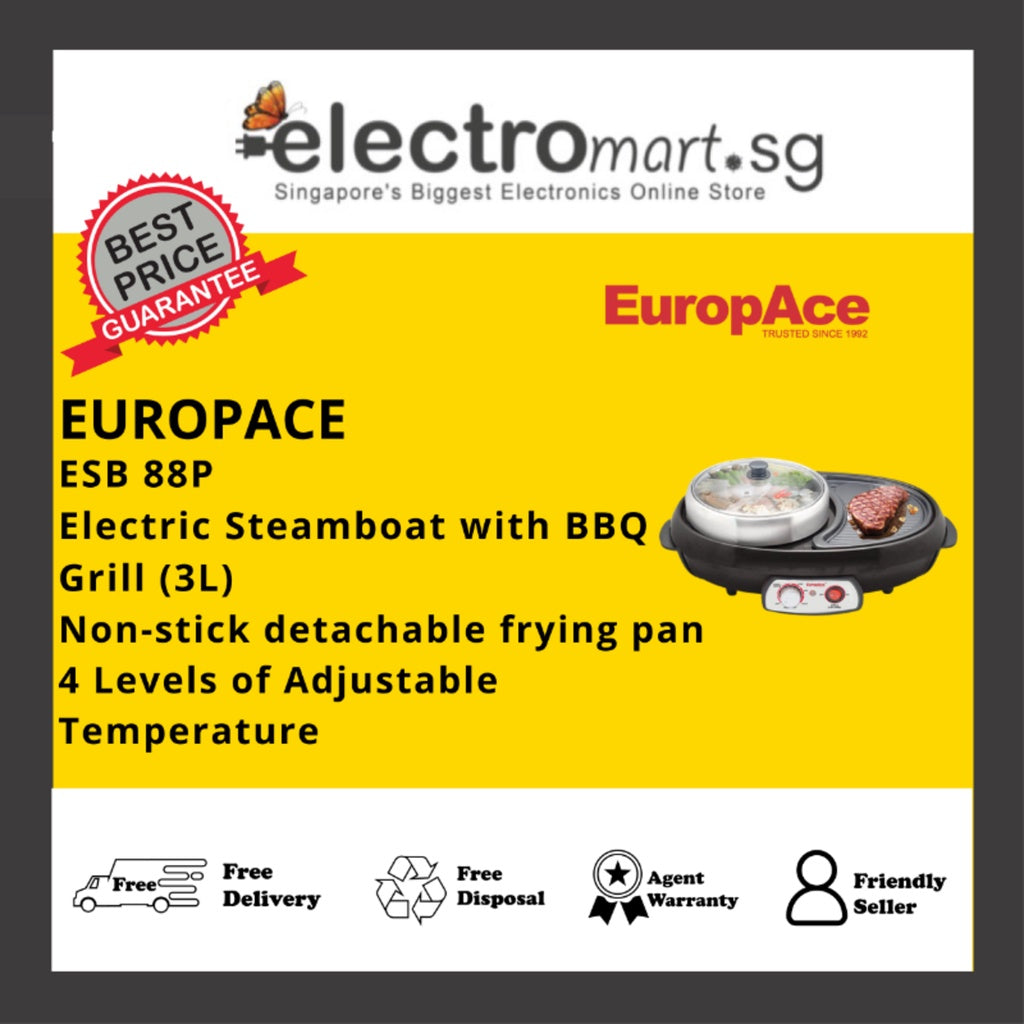EUROPACE ESB 88P 3.0L Electric Steamboat with BBQ Grill (Black)