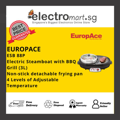 EUROPACE ESB 88P 3.0L Electric Steamboat with BBQ Grill (Black)