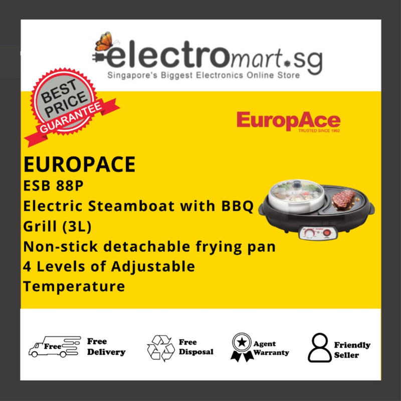 EUROPACE ESB 88P 3.0L Electric Steamboat with BBQ Grill (Black)