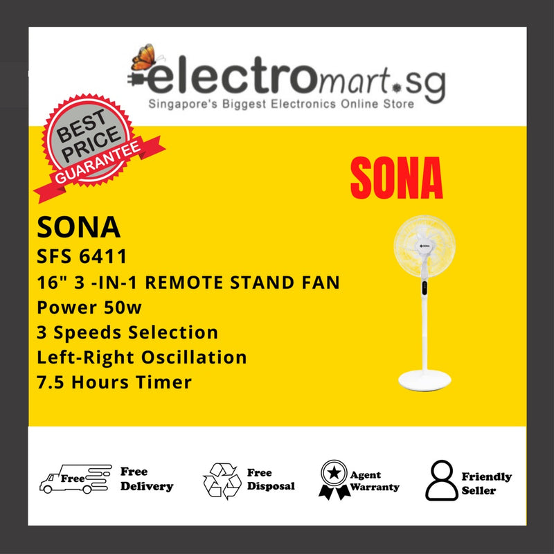 SONA SFS 6411 3 -IN-1 REMOTE STAND FAN 16"