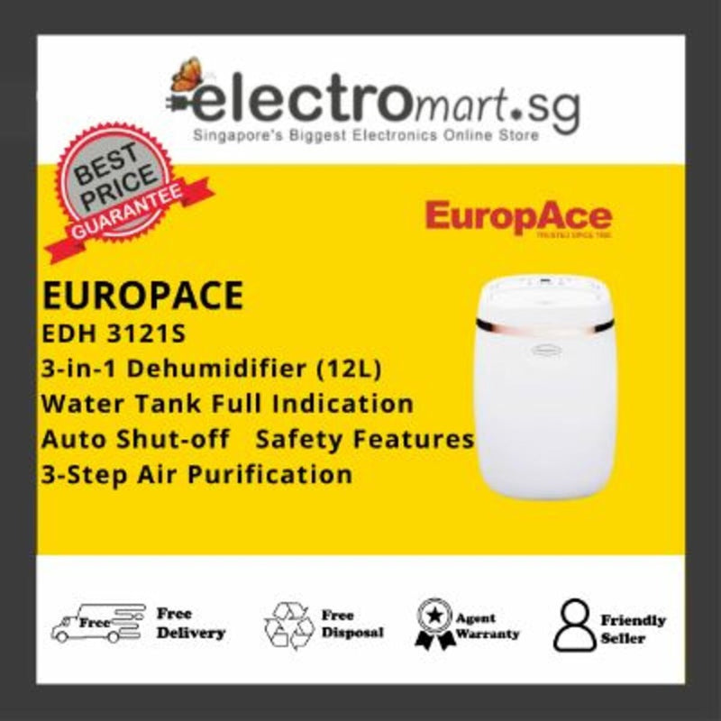 EuropAce EDH 3121S (12L) 3-in-1 Dehumidifier