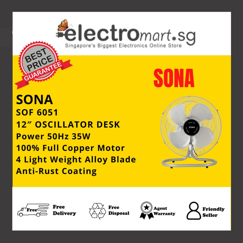 SONA SOF 6051 12″ OSCILLATOR DESK FAN