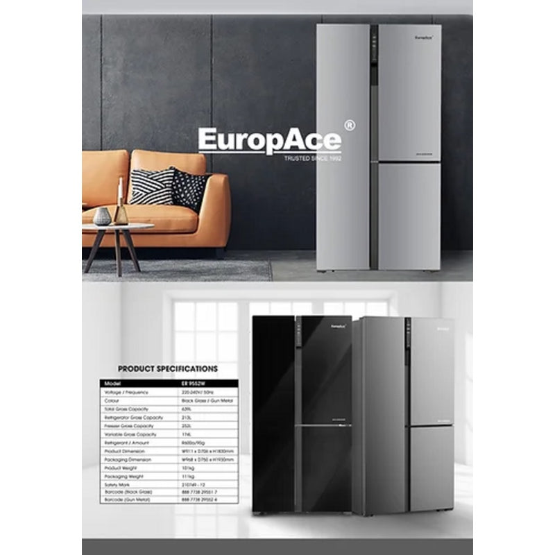 EuropAce ER 9552W 3-Door Side By Side (Black Glass)