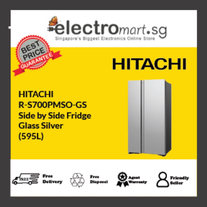 HITACHI R-S700PMSO-GS Side by Side Fridge Glass Silver (595L)