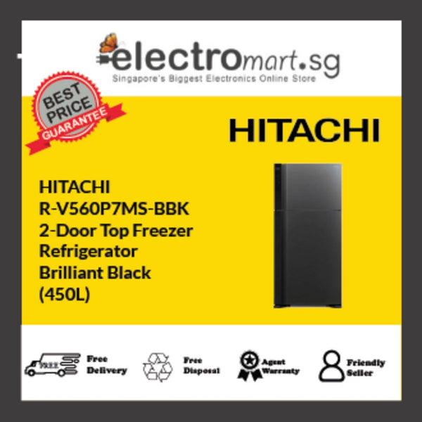 HITACHI R-V560P7MS-BBK 2-DOOR FRIDGE  (450L) -  BRILLIANT BLACK