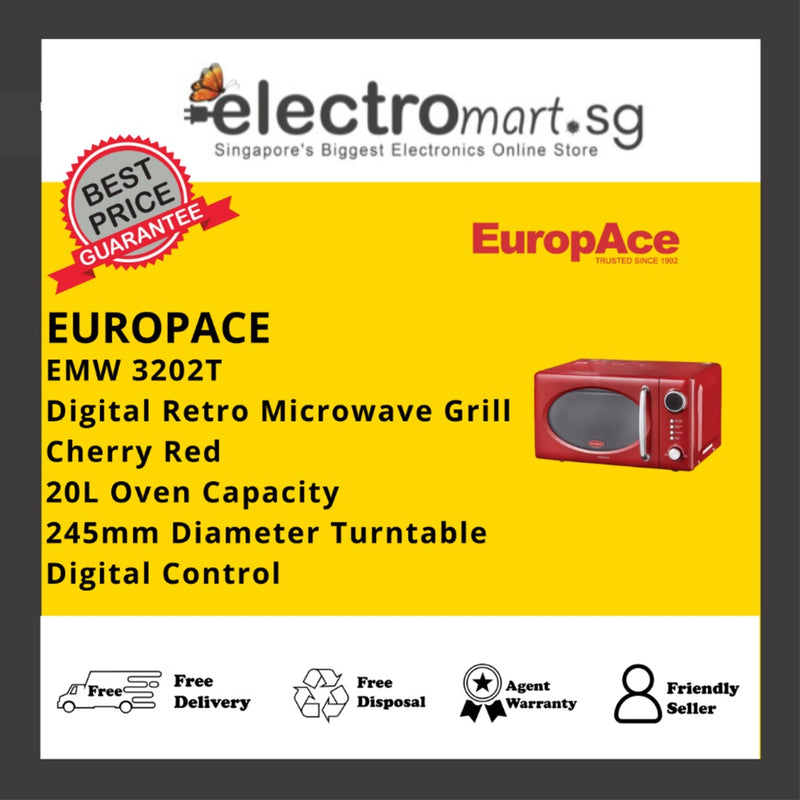 EUROPACE EMW 3202T 20L Microwave Oven (Red / Digital / Retro Series)