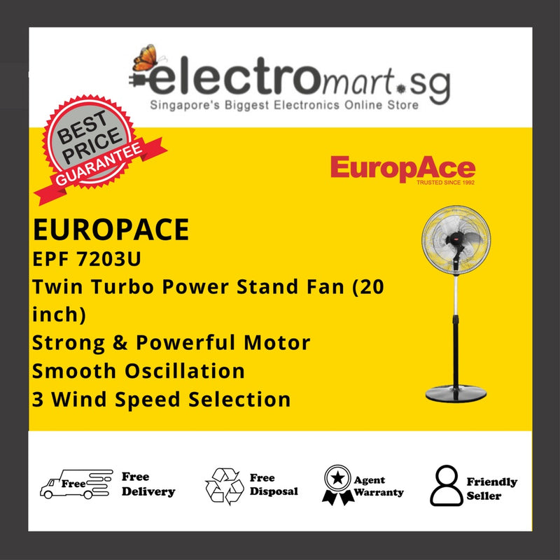 EuropAce EPF 7203U Twin Turbo Power Stand Fan 20 inch