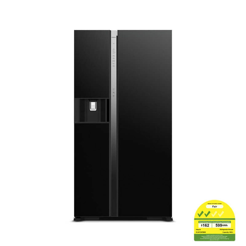 HITACHI R-SX700PMS0-GBK Side by Side Fridge Glass Black (573L)