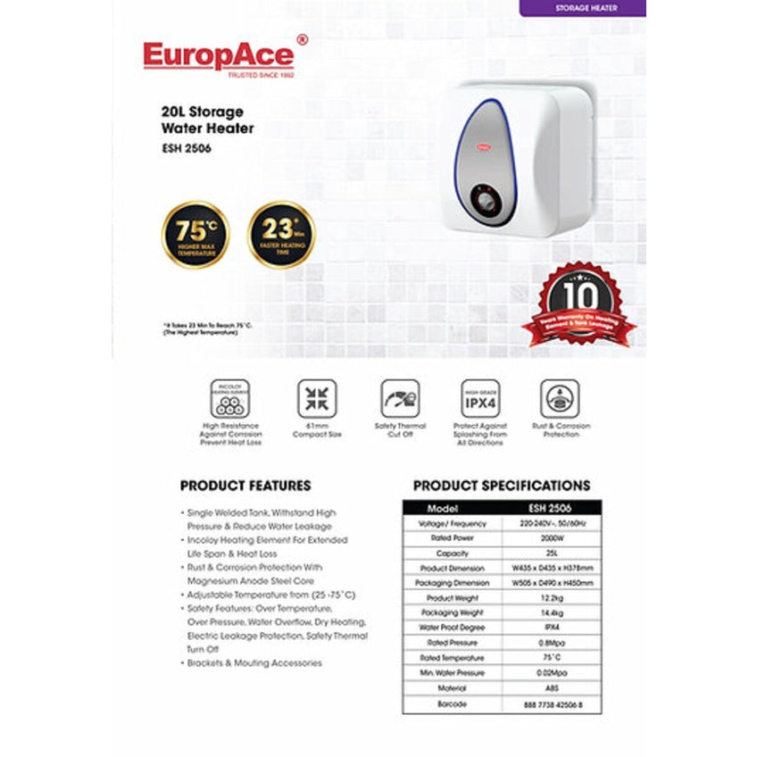 EuropAce ESH 2506 Storage Water Heater (25L)