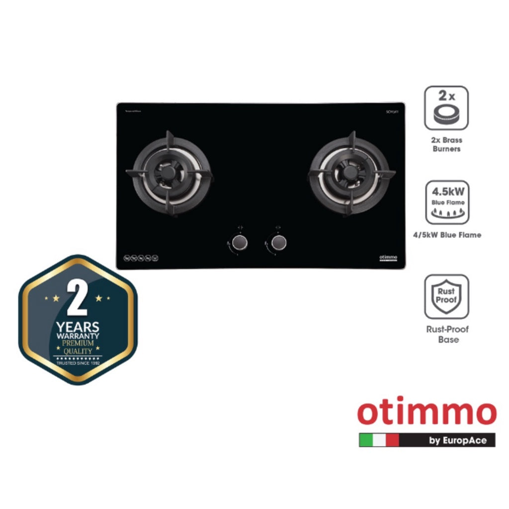 EuropAce Otimmo Package ECH 8111S + EBH 6291S 2-Burner Gas Hob (PUB / LPG) + Deluxe T Chimney Hood