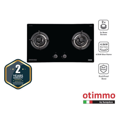EuropAce Otimmo Package ECH 2101S + EBH 6281S - 2 Burner (80/90) cm Glass Hob (PUB / LPG)+ 90cm SS430 Bulit-In Slim Hood