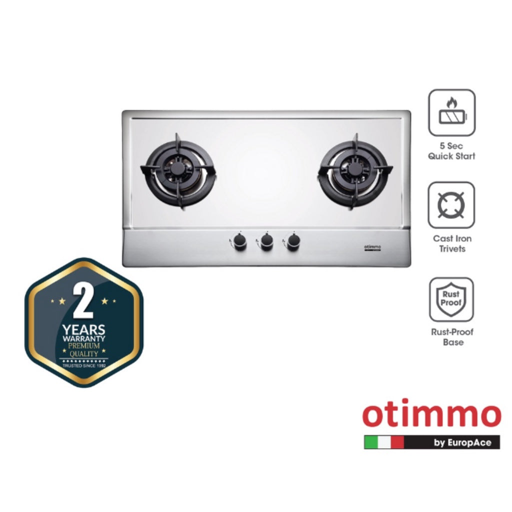 EuropAce Otimmo Package ECH 8111S + EBH 3291U 90cm 2 Burner Gas Hob + Deluxe T Chimney Hood