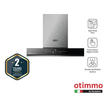 EuropAce Otimmo Package ECH 9168Y + EBH 3391U 2 Burner 90CM Gas Hob (PUB / LPG) + 90cm Premium T-Shaped Chimney Hood (1600m3/hr)