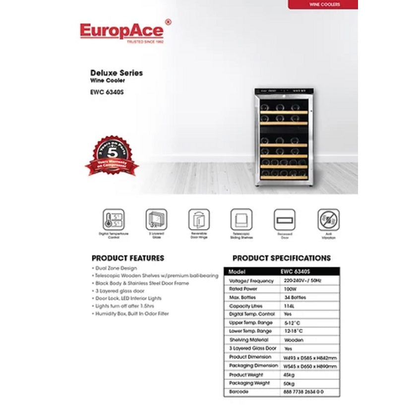 EuropAce EWC 6340S 34 Bottles Wine Chiller