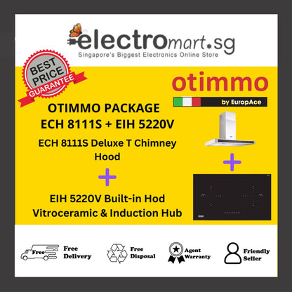 EUROPACE Otimmo ECH 8111S + EIH 5220V Deluxe T Chimney Hood + Built-in Hod Vitroceramic & Induction Hub