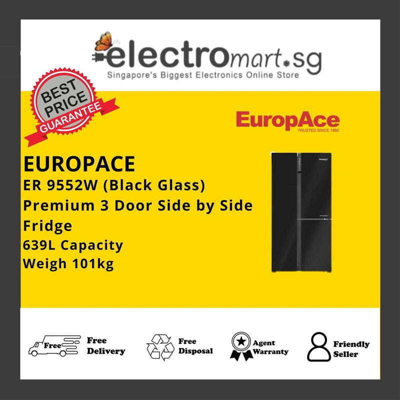 EuropAce ER 9552W 3-Door Side By Side (Black Glass)