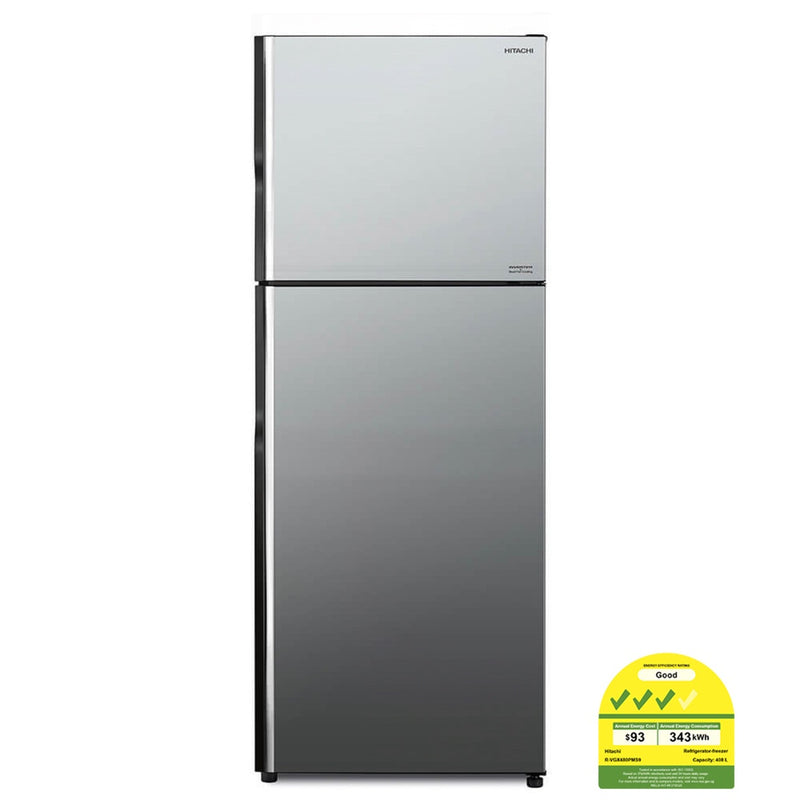 Hitachi Stylish Line Glass 2-Door Refrigerator RVGX480PMS9-MIR Mirror 407L