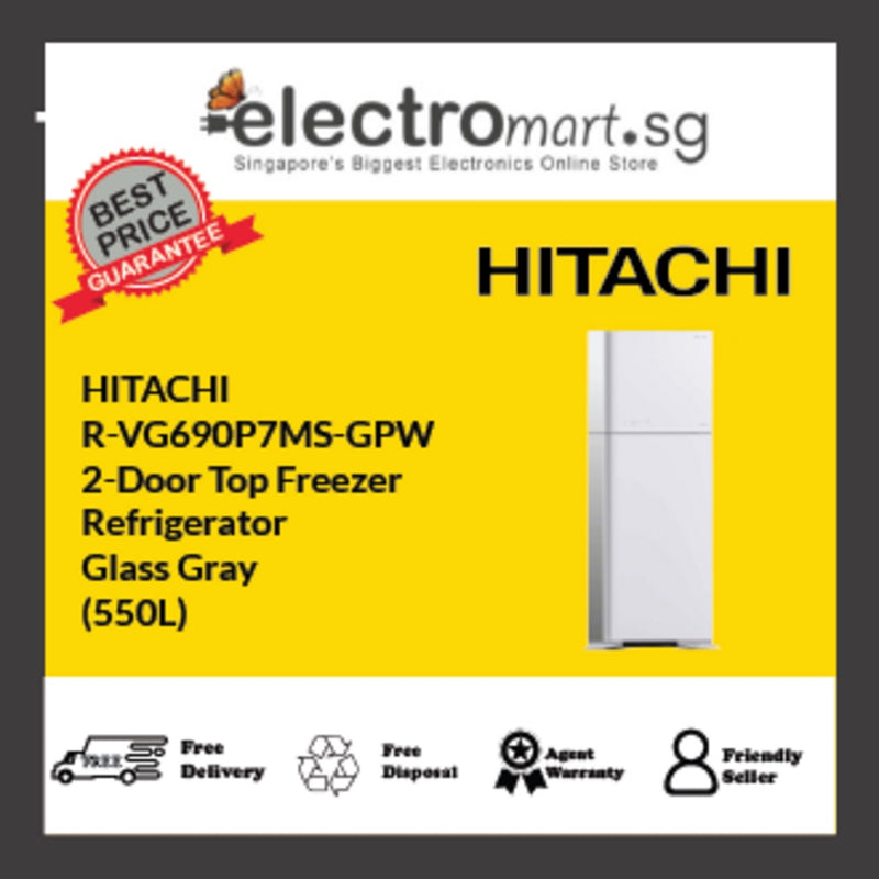 HITACHI 2-DOOR FRIDGE  R-VG690P7MS-GPW GLASS PURE WHITE 550L
