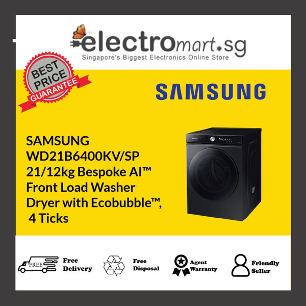 SAMSUNG  WD21B6400KV/SP 21/12kg Bespoke AI™  Front Load Washer  Dryer with Ecobubble™,  4 Ticks