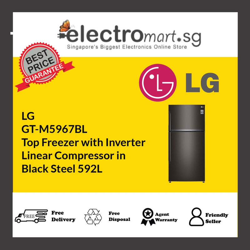 LG  GT-M5967BL Top Freezer with Inverter  Linear Compressor in  Black Steel 592L