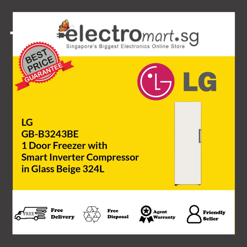 LG  GB-B3243BE 1 Door Freezer with  Smart Inverter Compressor  in Glass Beige 324L