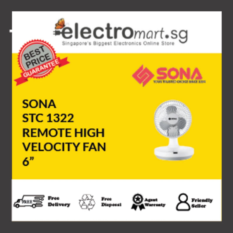 SONA STC 1322 REMOTE HIGH  VELOCITY FAN 6”