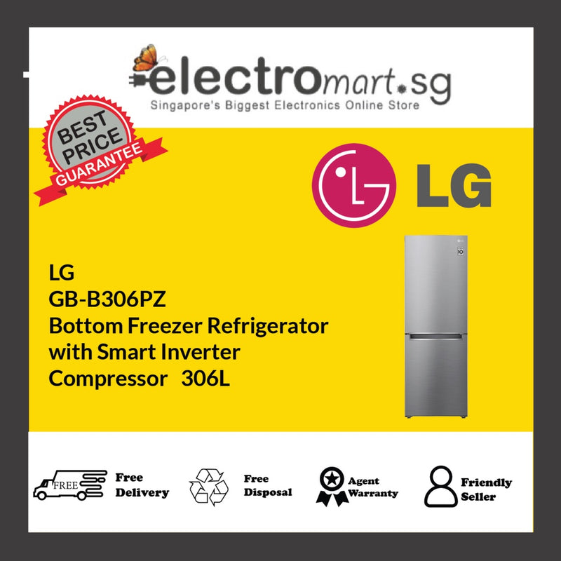 LG  GB-B306PZ  Bottom Freezer Refrigerator  with Smart Inverter  Compressor   306L