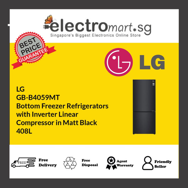 LG  GB-B4059MT Bottom Freezer Refrigerators  with Inverter Linear  Compressor in Matt Black 408L