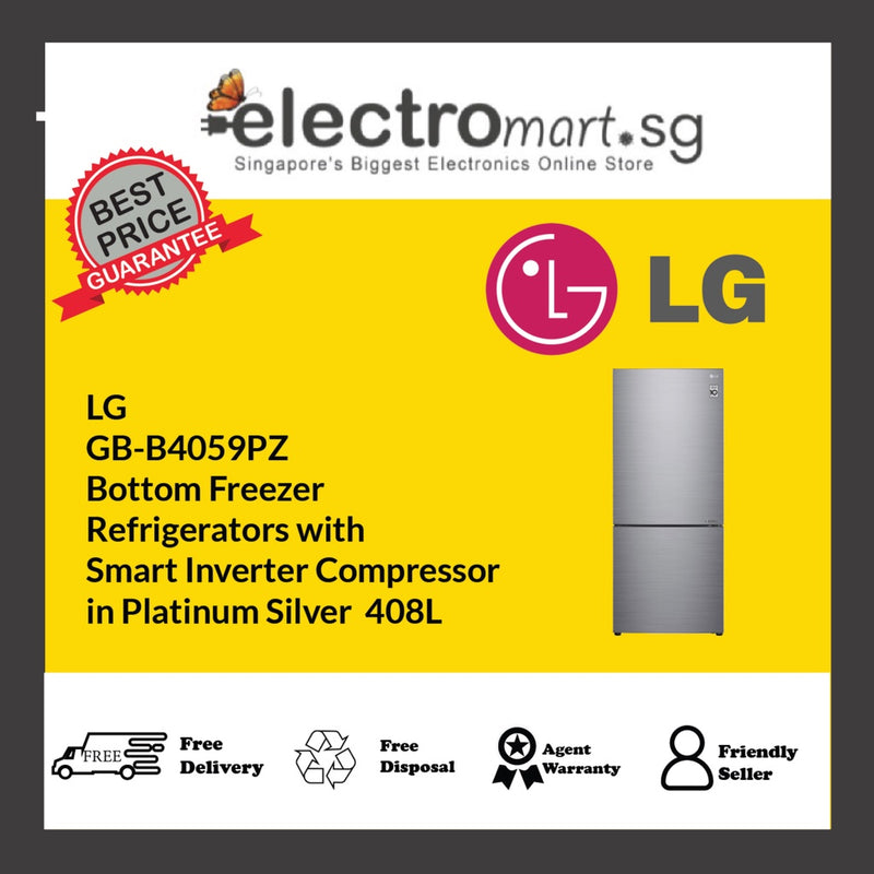 LG  GB-B4059PZ  Bottom Freezer  Refrigerators with  Smart Inverter Compressor  in Platinum Silver  408L