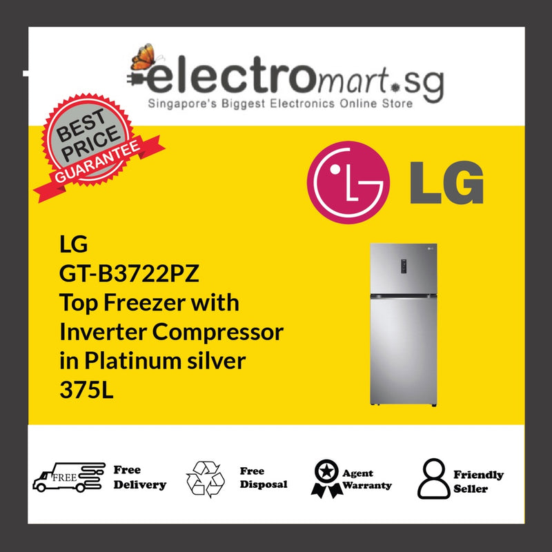 LG GT-B3722PZ Top Freezer with  Inverter Compressor  in Platinum silver 375L