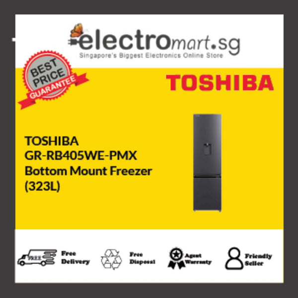 Toshiba 323L Bottom Mount Freezer Refrigerator with Water Dispenser (GR-RB405WE-PMX)