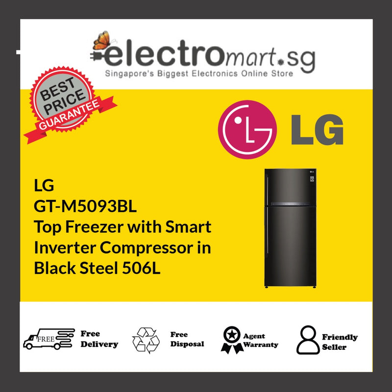 LG  GT-M5093BL  Top Freezer with Smart  Inverter Compressor in  Black Steel 506L