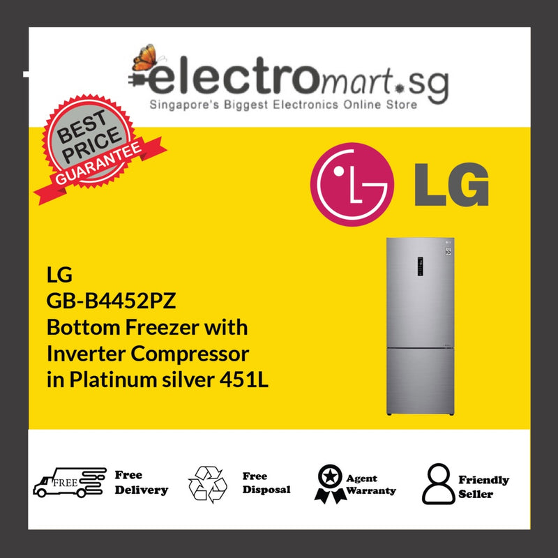 LG  GB-B4452PZ  Bottom Freezer with  Inverter Compressor  in Platinum silver 451L