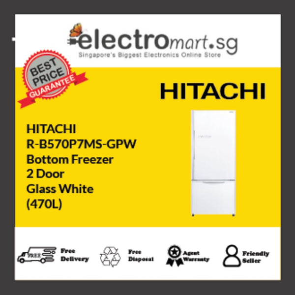 HITACHI R-B570P7MS-GPW Bottom Freezer 2 Door Glass White (470L)