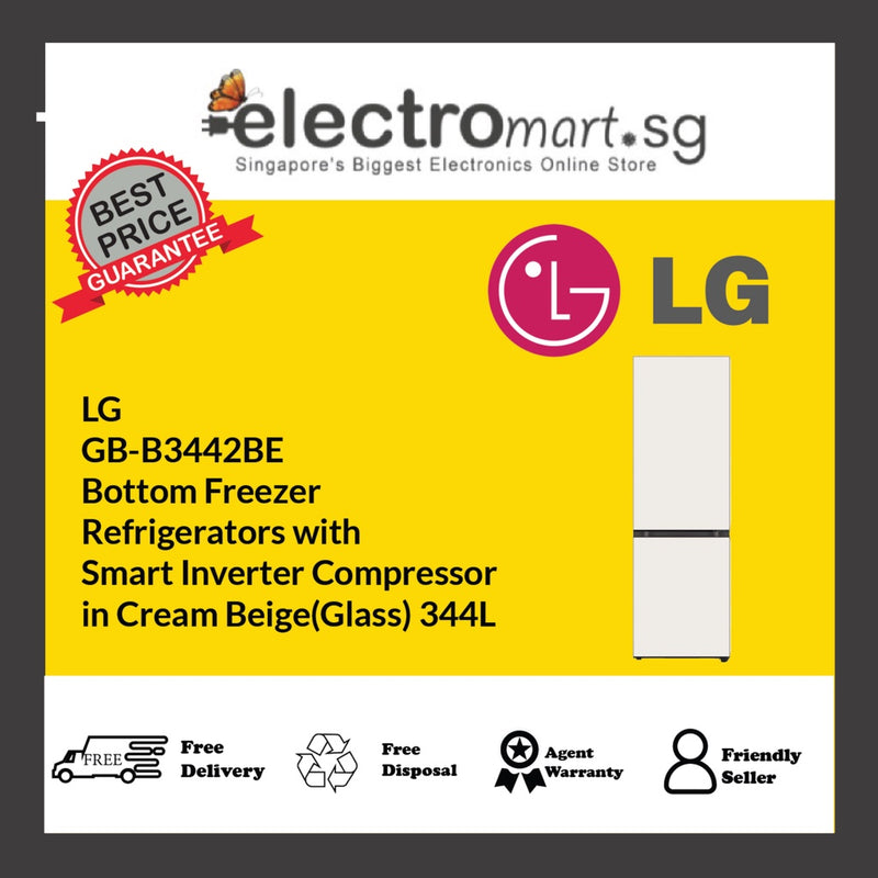 LG  GB-B3442BE Bottom Freezer  Refrigerators with  Smart Inverter Compressor  in Cream Beige(Glass) 344L