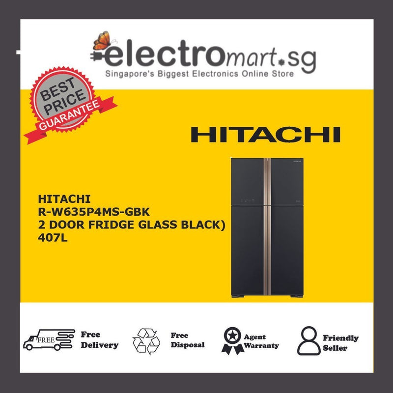 HITACHI 509L MULTI DOOR FRENCH BOTTOM FRIDGE R-W635P4MS - GBK (GLASS BLACK)